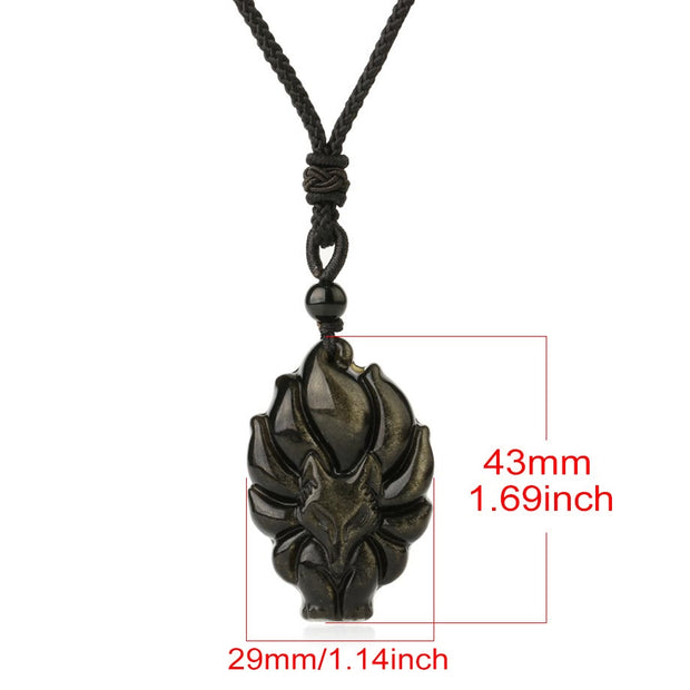 Buddha Stones Natural Fluorite Gold Sheen Obsidian Fox Pendant Protection Necklace