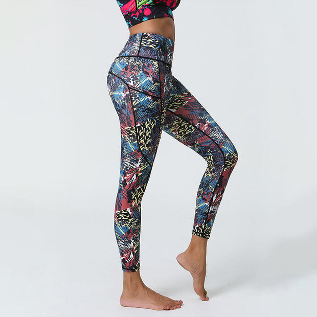Buddha Stones Rose Lines Tiger Leopard Print Sports Fitness High Waist Leggings Women's Yoga Pants With Pockets