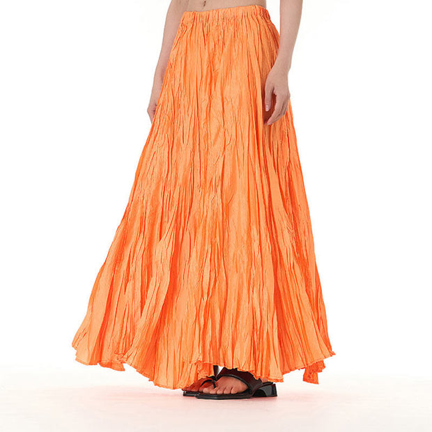 Buddha Stones Solid Color Loose Long Elastic Waist Skirt 121