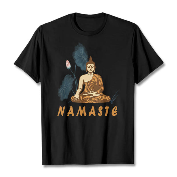 Buddha Stones NAMASTE Buddha Lotus Leaf Tee T-shirt