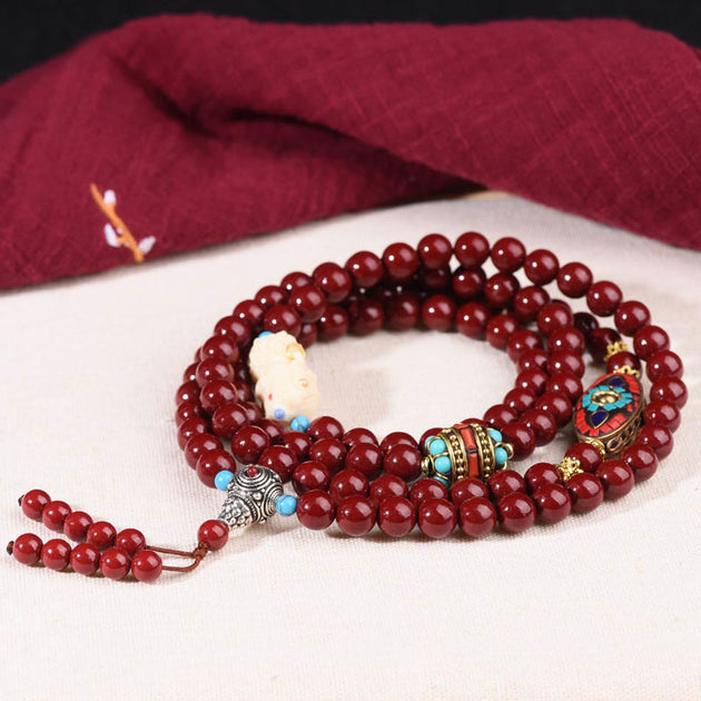 Buddha Stones Cinnabar Bodhisattva Tara Symbol Calm Bracelet Mala ...