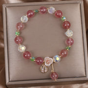 Buddha Stones Strawberry Quartz Rutilated Quartz Fluorite Flower Healing Bracelet Bracelet BS 2