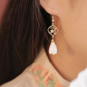 Buddha Stones 14K Gold Plated Copper Tridacna Stone Magnolia Flower Blessing Drop Earrings 5