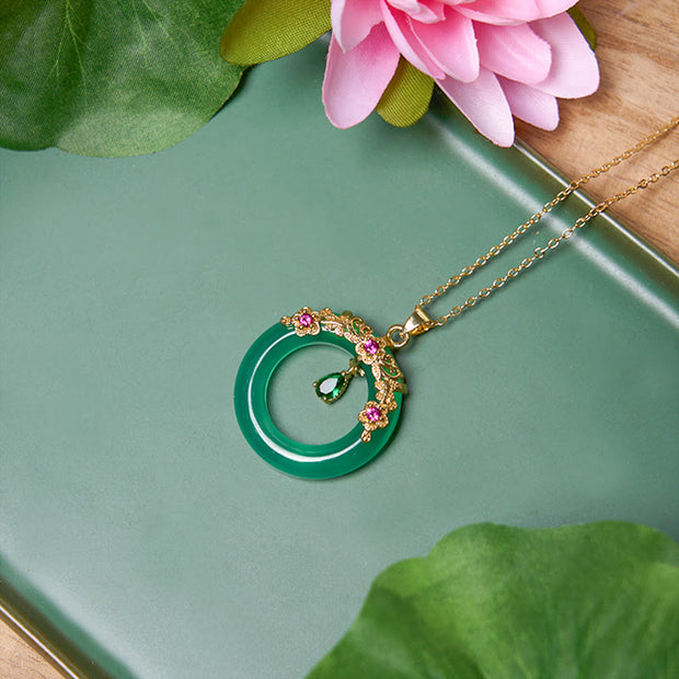 Buddha Stones Green Chalcedony Peace Buckle Design Strength Necklace Pendant Necklaces & Pendants BS 4