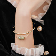 Buddha Stones Copper Plated Gold Hetian Jade Bead Luck Double Layer Bracelet Bangle Bracelet Bangle BS 10