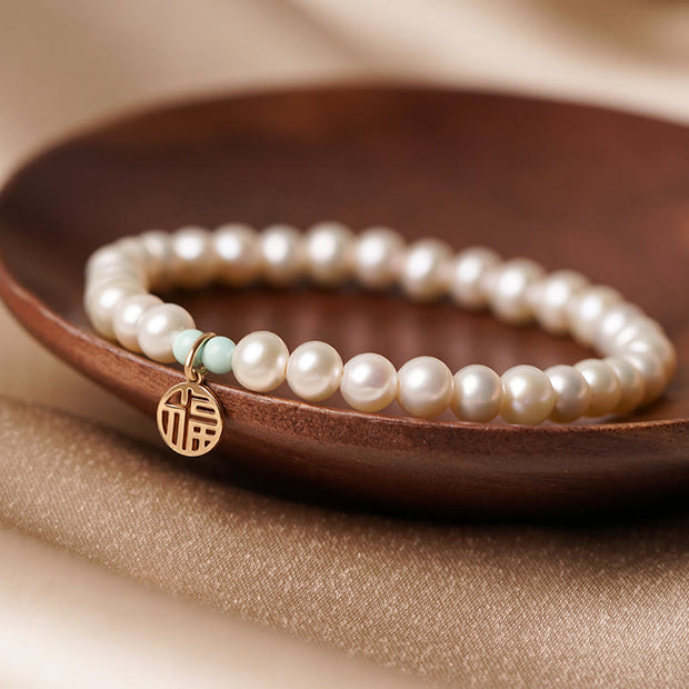 FREE Today: Release Anxiety Natural Pearl Fu Character Charm Healing Bracelet