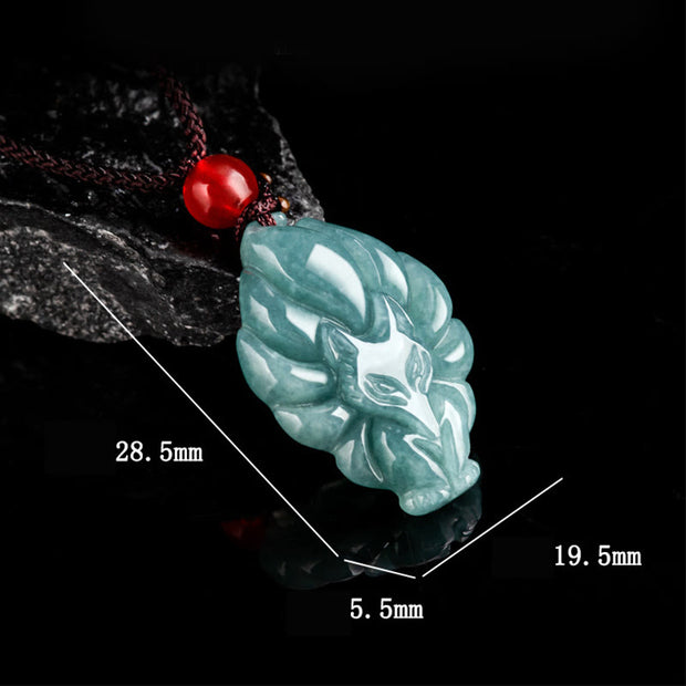 Buddha Stones Natural Green Jade Nine-Tailed Fox Luck Necklace Pendant Necklaces & Pendants BS 9