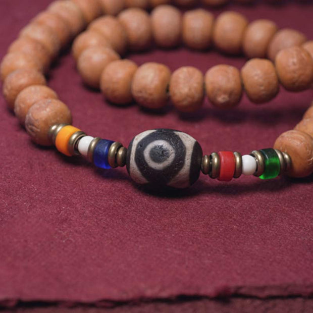 Buddha Stones 108 Mala Beads Bodhi Seed Dzi Bead Peace Tassel Bracelet