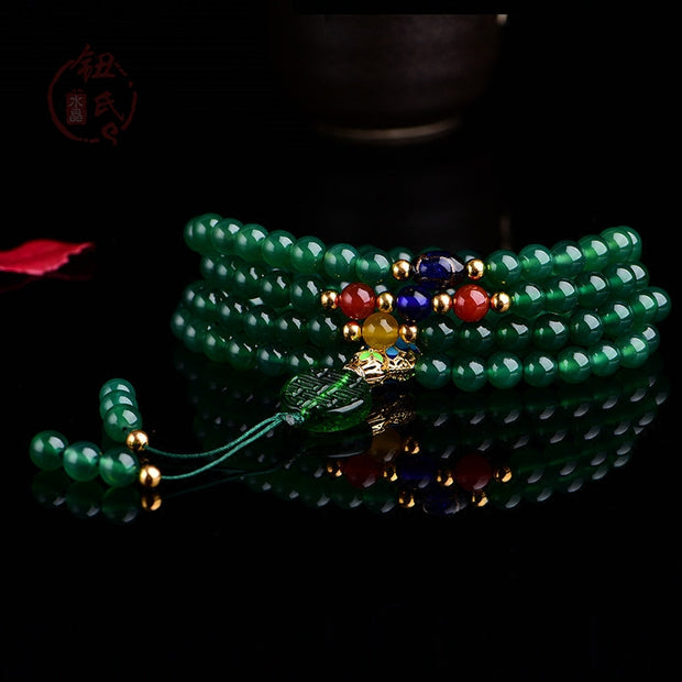 Buddha Stones 108 Mala Beads Natural Green Agate Power Support Bracelet Bracelet Mala BS No Elastic String 10mm