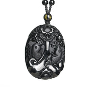 Buddha Stones Black Obsidian Koi Fish Bead Rope Fulfilment Strength Necklace Pendant Necklaces & Pendants BS 6