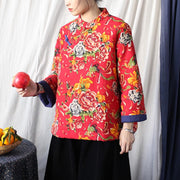 Buddha Stones Flowers Cotton Linen Jacket Shirt Chinese Northeast Style Winter Clothing 7