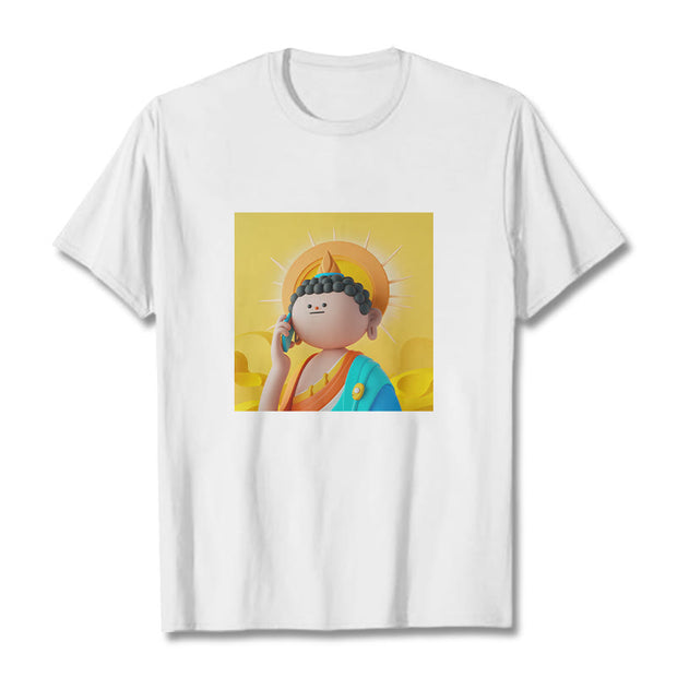 Buddha Stones Buddha Picks Up The Phone Tee T-shirt T-Shirts BS White 2XL