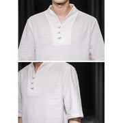 Buddha Stones Frog-Button Chinese Tang Suit Half Sleeve Shirt Cotton Linen Men Clothing