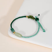 Buddha Stones 925 Sterling Silver Hetian Jade Luck Braided Green Rope Bracelet