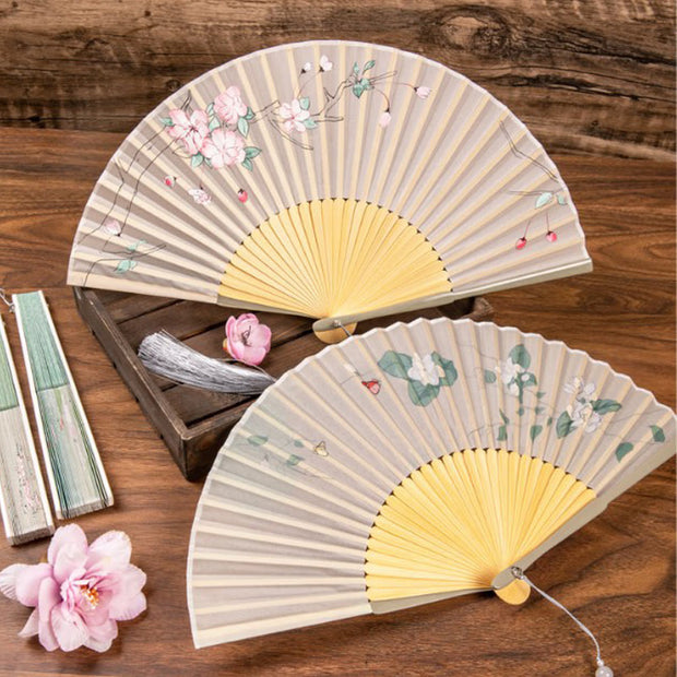 Buddha Stones Jasmine Lotus Begonia Flowers Handheld Bamboo Folding Fan (Extra 30% Off | USE CODE: FS30) - image 2