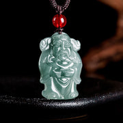 Buddha Stones Natural Green Jade Chinese God of Wealth Caishen Ingot Abundance Necklace Pendant Necklaces & Pendants BS 6