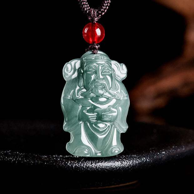 Buddha Stones Natural Green Jade Chinese God of Wealth Caishen Ingot Abundance Necklace Pendant Necklaces & Pendants BS 6