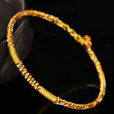 Buddha Stones Handmade Gold Multicolored Rope Protection Braided Bracelet Anklet Bracelet Anklet BS Anklet Circumference 25cm