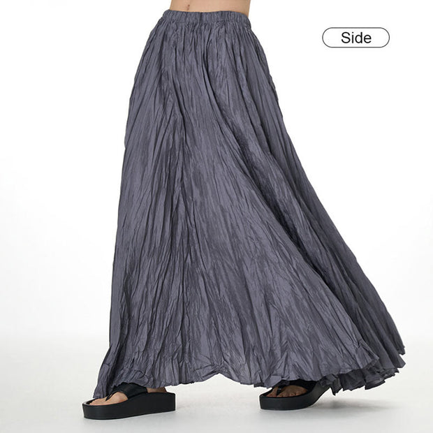 Buddha Stones Solid Color Loose Long Elastic Waist Skirt 4