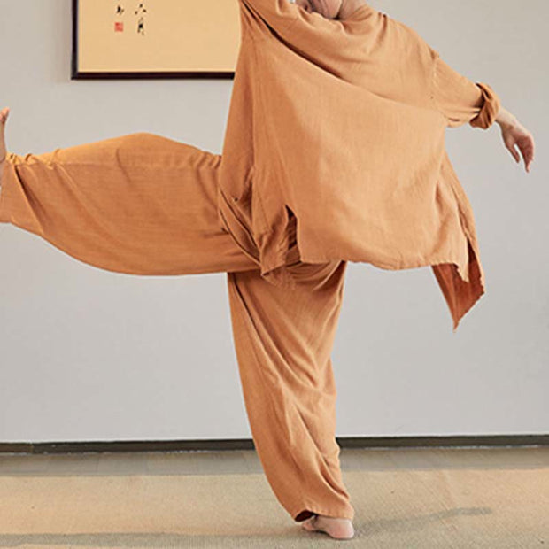 Buddha Stones Plain Long Sleeve Coat Jacket Top Wide Leg Pants Zen Tai Chi Yoga Meditation Clothing Clothes BS 25