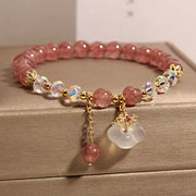 Buddha Stones Natural Strawberry Quartz Crystal White Agate Auspicious Cloud Healing Bracelet