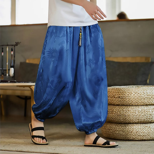 Buddha Stones Dragon Pattern Loose Men's Harem Pants With Pockets