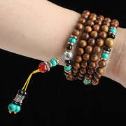 Buddha Stones 108 Beads Rosewood Tiger Eye Mala Healing Bracelet