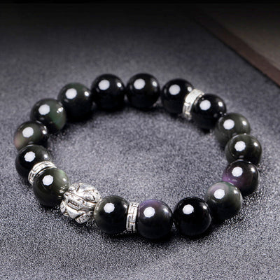 FengShui Natural Rainbow Obsidian PiXiu Blessing Bracelet Bracelet BS 14mm