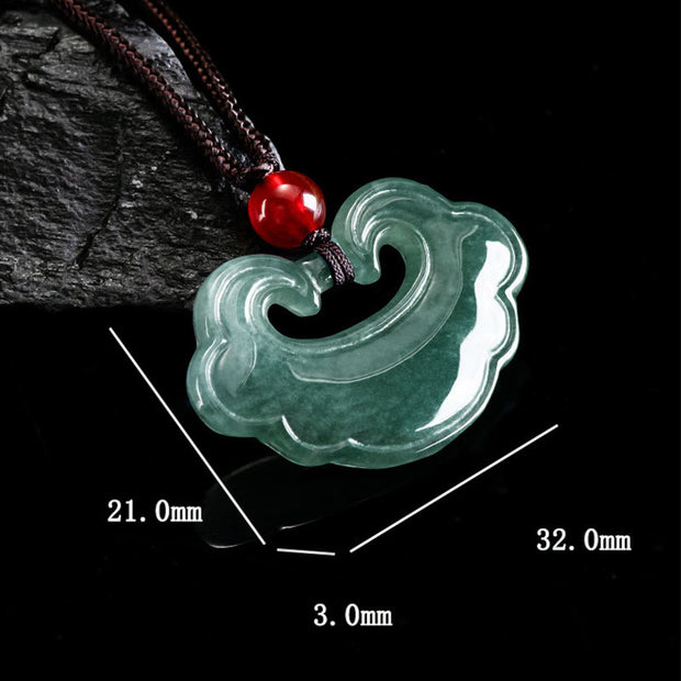 Buddha Stones Natural Green Jade Chinese Lock Charm Luck Necklace Pendant