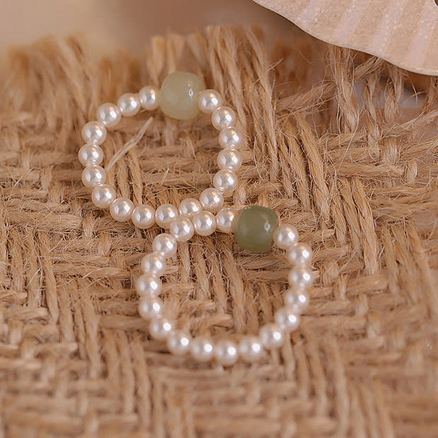 Buddha Stones Round Jade Pearl Beads Luck Ring