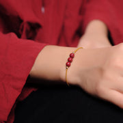 Buddha Stones 14K Gold Plated Natural Cinnabar Blessing String Braided Bracelet Bracelet BS 5