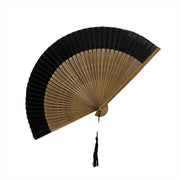 Buddha Stones Solid Color Handheld Silk Bamboo Folding Fan 21cm 6