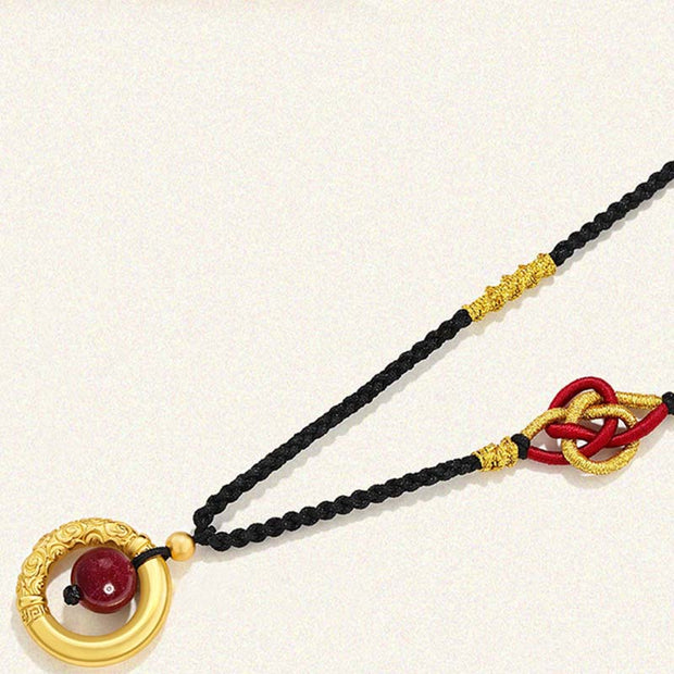 Buddha Stones Round Tiger Eye Cinnabar Bead Protection Necklace Pendant