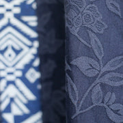 Buddha Stones Blue Flowers Embroidery Jacquard Midi Dress Three Quarter Sleeve Cotton Dress With Pockets 13