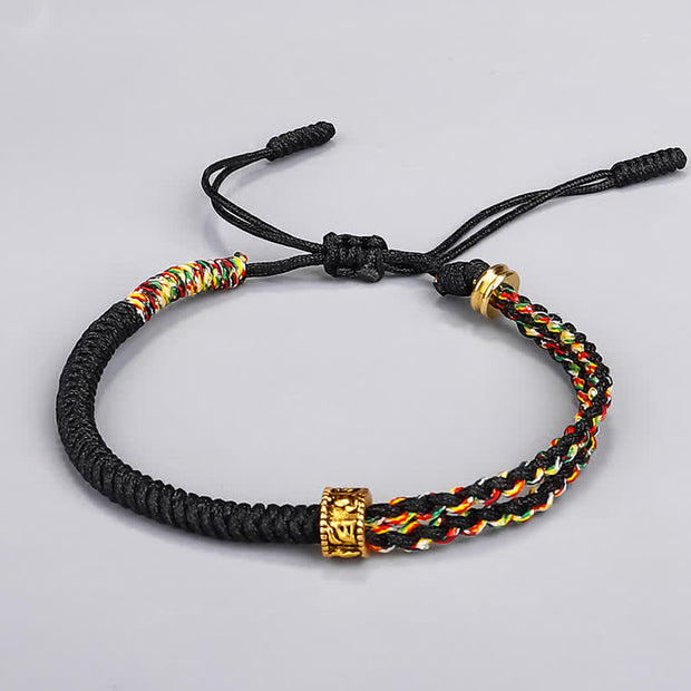 Buddha Stones Om Mani Padme Hum Protection Luck String Bracelet Bracelet BS Black(Bracelet Size 16+12cm)