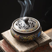 Buddha Stones Tibetan Floral Pattern Ceramic Blessing Incense Burner Decoration (Extra 35% Off | USE CODE: FS35) - Brown 9.9*9.9*7cm - image 4