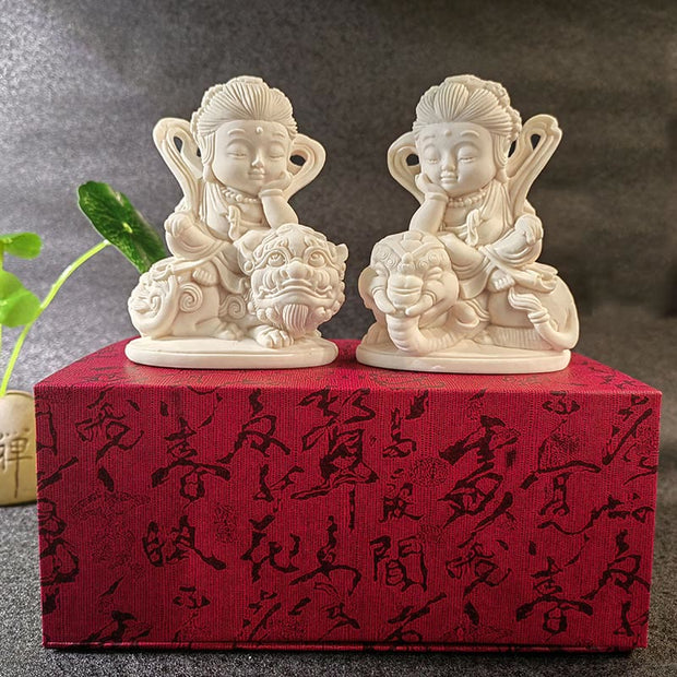 Buddha Stones Mini Ivory Fruit Tathagata Buddha Lotus Kwan Yin Avalokitesvara Manjusri Samantabhadra Serenity Desk Decoration Decorations BS 2Pcs Manjusri and Samantabhadra 10*7.5*5cm