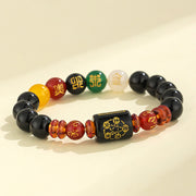 Buddha Stones Five Elements Black Onyx Red Agate Wisdom Wealth Bracelet Bracelet BS 8