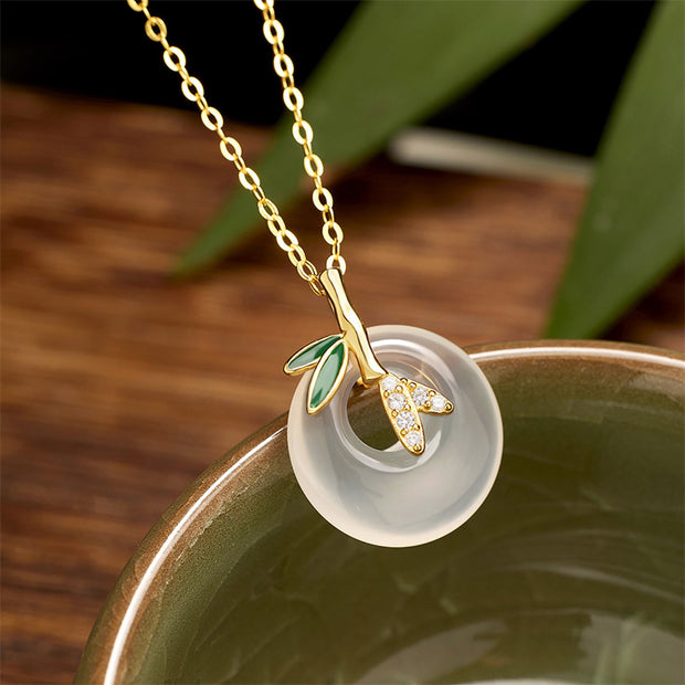 Buddha Stones 925 Sterling Silver Natural Chalcedony Bamboo Leaf Peace Buckle Positive Necklace Pendant (Extra 30% Off | USE CODE: FS30)