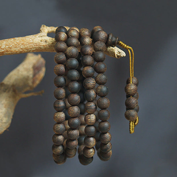 Buddha Stones 7mm 108 Mala Beads Nha Trang Qinan Agarwood Peace Strength Bracelet Mala Bracelet BS 1