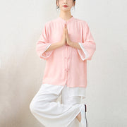 Buddha Stones 2Pcs Simple Chinese Frog Button Design Top Pants Meditation Yoga Zen Tai Chi Cotton Clothing Women's Set Clothes BS 3