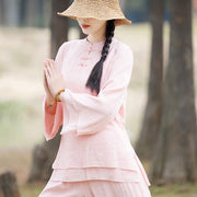 Buddha Stones 2Pcs Plain Design Top Pants Meditation Yoga Zen Tai Chi Cotton Linen Clothing Women's Set Clothes BS 12