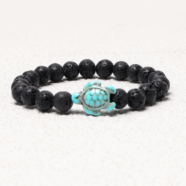 Buddha Stones Natural Stone Sea Turtle Turquoise Blessing Bracelet Bracelet BS Lava Rock