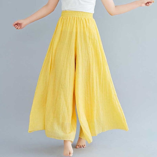 Buddha Stones Women Casual Loose Cotton Linen Wide Leg Pants For Yoga Dance Wide Leg Pants BS Yellow (Waist 64cm/Length 95cm)