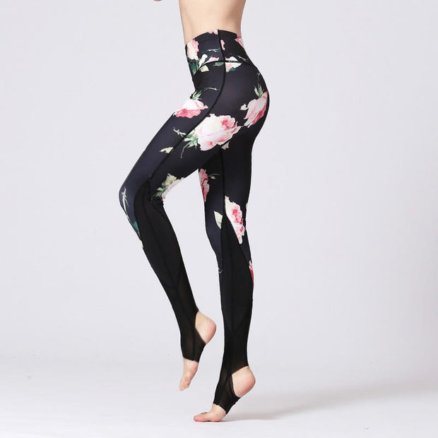Buddha Stones Rose Peony Flower Print Design Sports Fitness Yoga Leggings Women's Yoga Pants Leggings BS Rose Flower XL(Waist 72cm/Hips 87cm/Length 95.5cm)