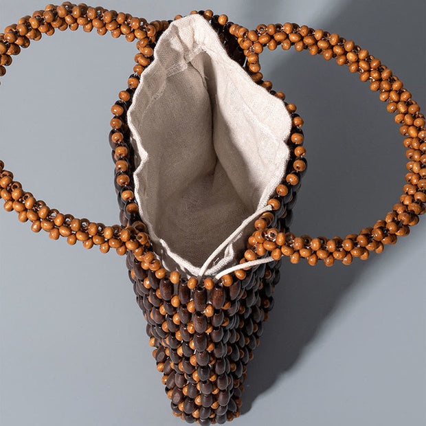 Buddha Stones Hand-woven Wooden Beads Handbag