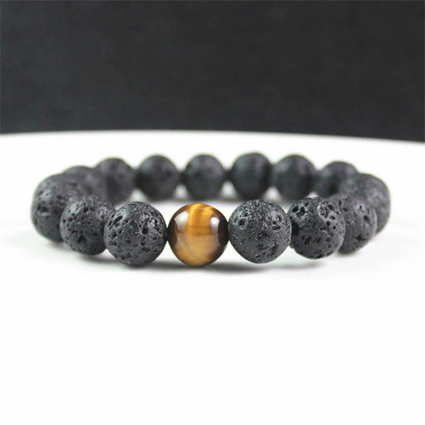 Buddha Stones Lava Rock Tiger Eye Stone Peace Healing Bracelet