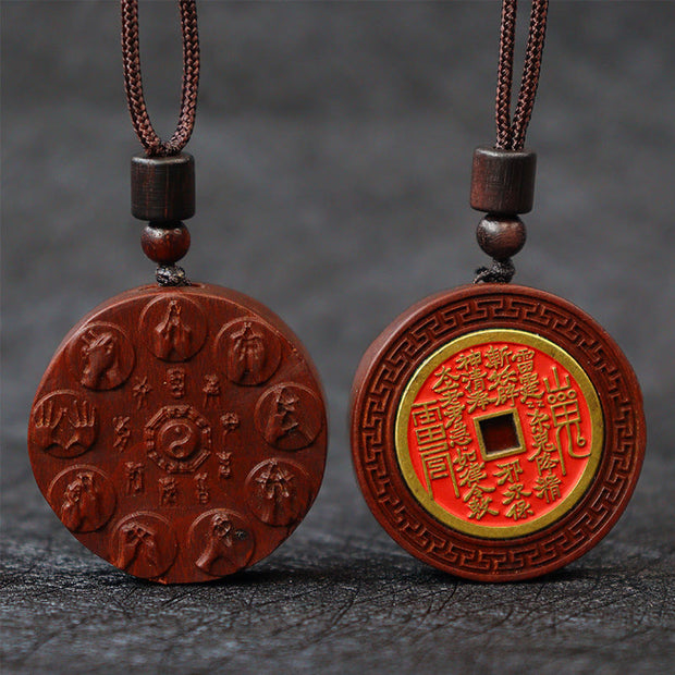 Buddha Stones Lightning Struck Jujube Wood Yin Yang Bagua Mountain Ghosts Spend Money Protection Necklace Pendant Necklaces & Pendants BS 1