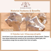 Buddha Stones Natural Tibetan Camel Bone Barrel Beads OM Sanskrit Luck Protection Tassel Bracelet