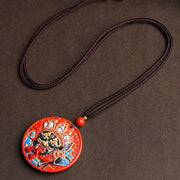 Buddha Stones Zakiram Goddess of Wealth Painted Cinnabar Blessing Necklace Pendant Necklaces & Pendants BS 10